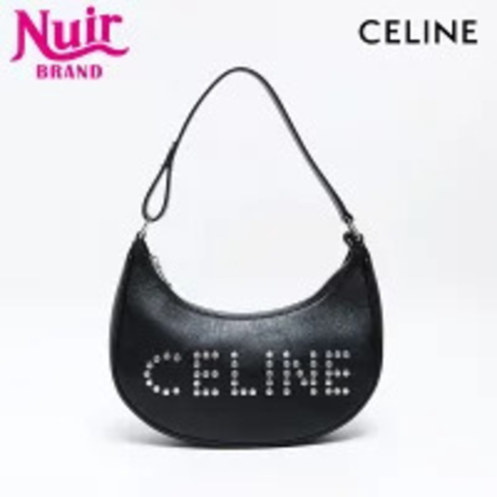 Celine Studded Logo Hobo Shoulder Bag Black